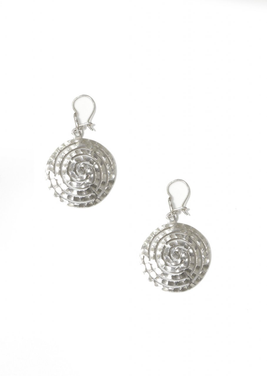 Greek spiral silver drop - dangle hammered earrings